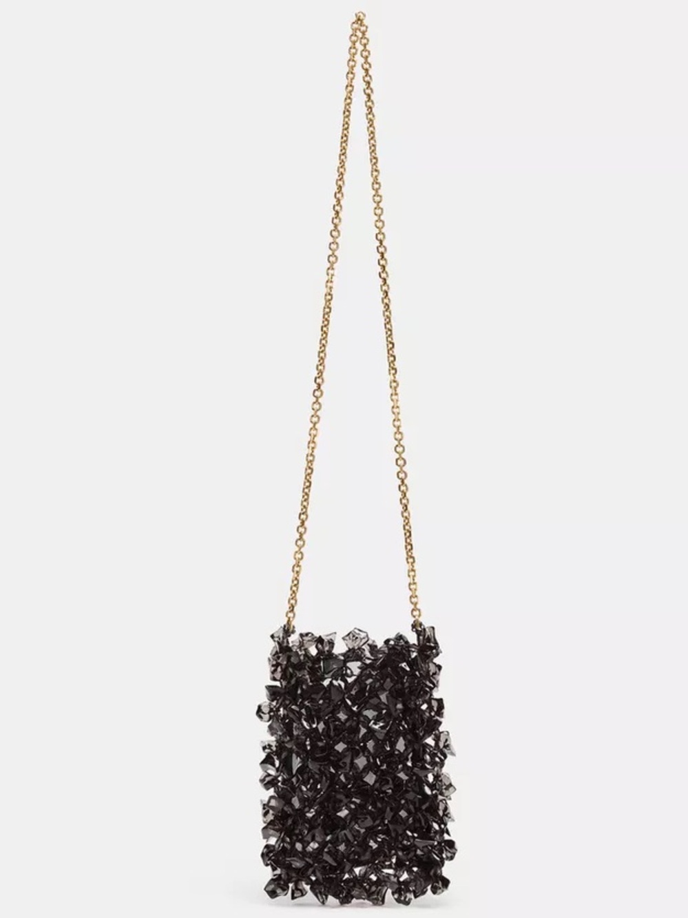 Zara Mini Beaded Bucket Bag Shiny Chain Crossbody Strap Black 6642/610/800